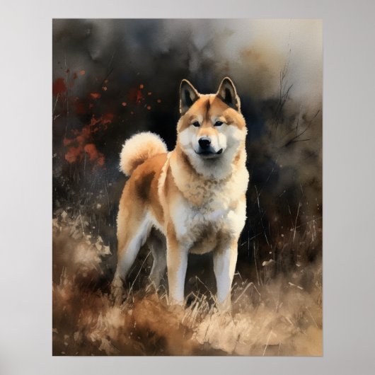 Poster d'impression de l'art de chien Cute Akita (Devant)
