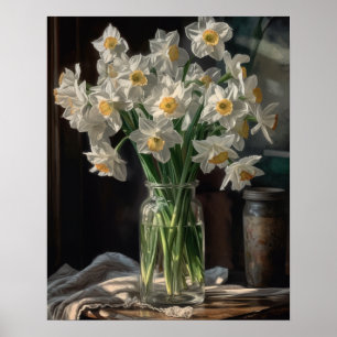 Poster d'impression de l'art de la jonquille blanc