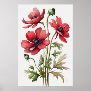 Poster d'impression de l'art des fleurs d'anémones