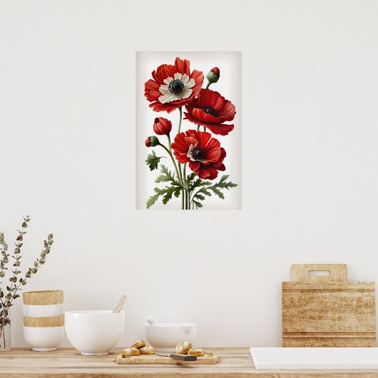 Poster d'impression de l'art des fleurs d'anémones (Cuisine)