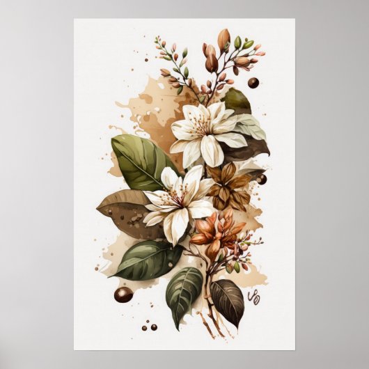 Poster d'impression de l'art des fleurs de café bl (Devant)