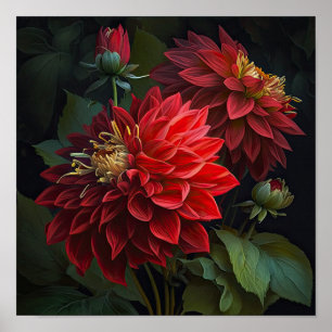 Poster d'impression de l'art des fleurs Red Dahlia