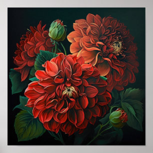 Poster d'impression de l'art des fleurs Red Dahlia