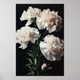 Poster d'impression de l'art des oeillets blancs