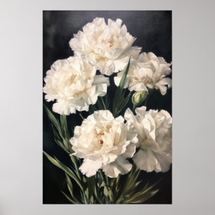 Poster d'impression de l'art des oeillets blancs