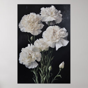 Poster d'impression de l'art des oeillets blancs