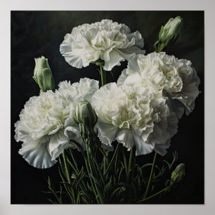Poster d'impression de l'art des oeillets blancs