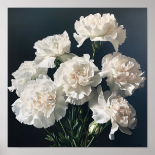 Poster d'impression de l'art des oeillets blancs