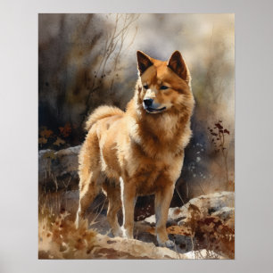 Poster d'impression de l'art du chien spitz finlan