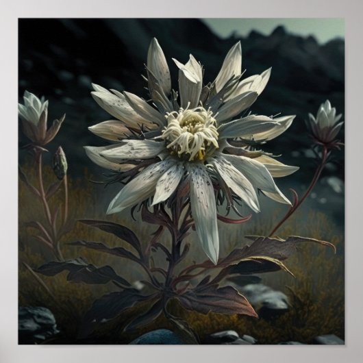 Poster d'impression de l'Art Fleur Edelweiss blanc (Devant)