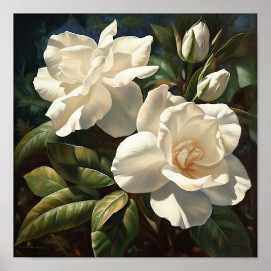 Poster d'impression de l'Art Fleuri Gardenias Blan (Devant)