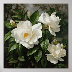 Poster d'impression de l'Art Fleuri Gardenias Blan