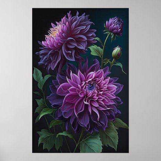 Poster d'impression de l'art floral Dahlias violet (Devant)