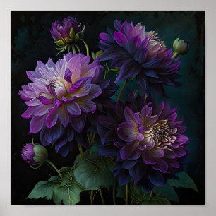 Poster d'impression de l'art floral Dahlias violet