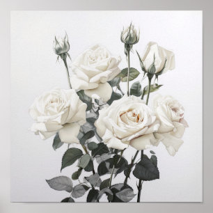 Poster d'impression de l'art floral des Roses blan