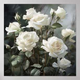 Poster d'impression de l'art floral des Roses blan