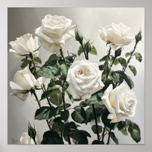 Poster d'impression de l'art floral des Roses blan