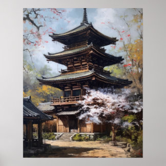 Poster d'impression de Temple Bouddhiste Japonais