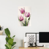 Poster d'impression de Tulipes roses (Bureau à domicile)