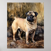 Poster d'impression d'un chien de Carlin mignon