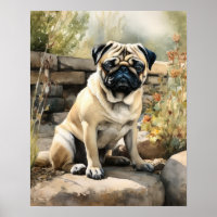 Poster d'impression d'un chien de Carlin mignon
