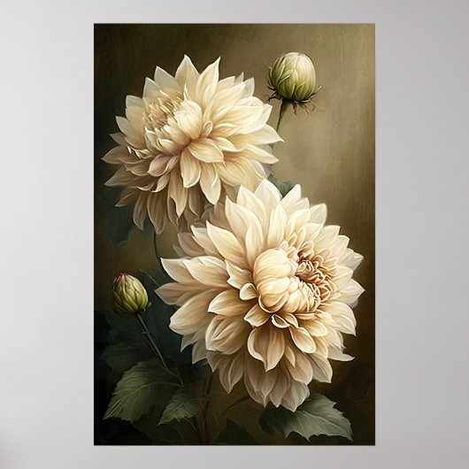 Poster d'impression en blanc Dahlias (Devant)