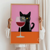 Poster d'impression en verre de vin de chat noir