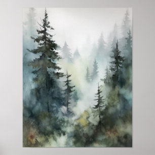 Poster d'impression Foggy Forest Landcape Art