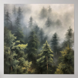 Poster d'impression Foggy Forest Landcape Art