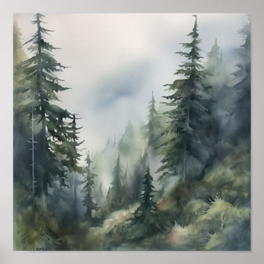 Poster d'impression Foggy Forest Landcape Art (Devant)