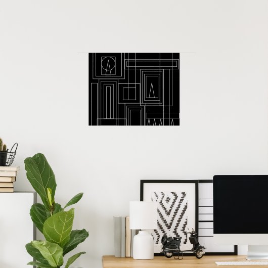 Poster d'impression monochrome Art déco (Bureau à domicile)