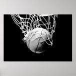 Poster d'impression Pop Art Basketball Ball & Net<br><div class="desc">J'Aime Ce Jeu. Sports populaires - Black & White Basketball jeu Ball Image.</div>