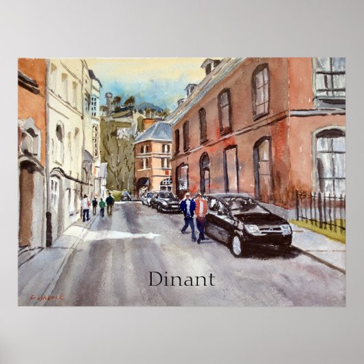 Poster Dinant Belgique Street Scene aquarelle (Devant)