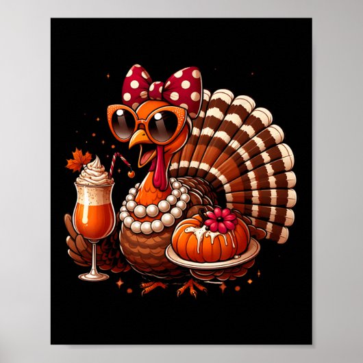 Poster Dinde buvant du café arc de Thanksgiving femmes Tu (Devant)