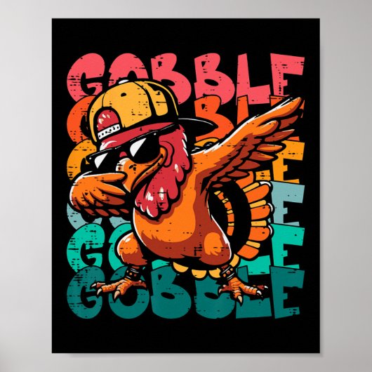 Poster Dinde de Thanksgiving Dab Gobble Drôle de garçons (Devant)