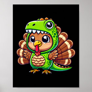 Poster Dinde de Thanksgiving en costume de T-rex Drôle de