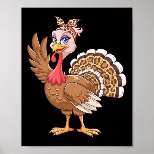 Poster Dinde de Thanksgiving Femmes Fille Léopard Automne (Devant)