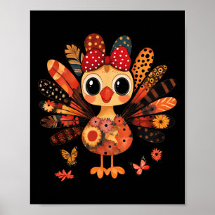 Poster Dinde de Thanksgiving Mignon Ruban Coquette Fille