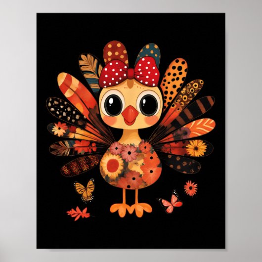Poster Dinde de Thanksgiving Mignon Ruban Coquette Fille  (Devant)
