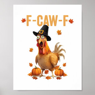 Poster Dinde drôle de Thanksgiving au poulet Pèlerin F-ca