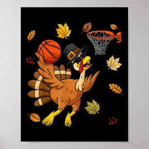 Poster Dinde drôle jouant au bysquetbyll Joyeux Thanksgiv