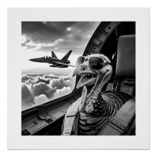 Poster Dinde drôle selfie noir et blanc