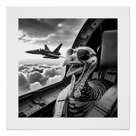 Poster Dinde drôle selfie noir et blanc (Devant)