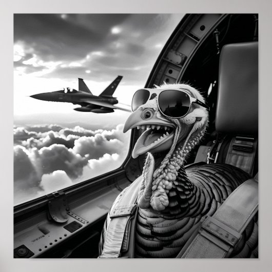 Poster Dinde drôle selfie noir et blanc (Devant)