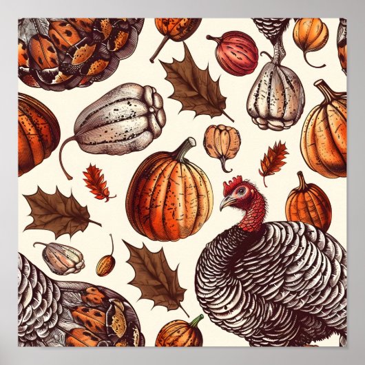 Poster Dinde esthétique et motif de courge (Devant)