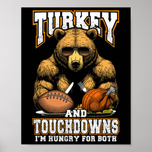 Poster Dinde et touchés drôle de Thanksgiving ours affamé