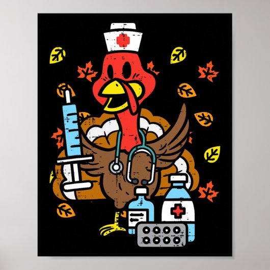 Poster Dinde infirmière de Thanksgiving automne Scrub Nur (Devant)