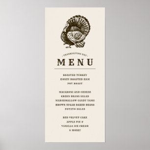Poster Dinde Sauvage Menu du dîner de Thanksgiving