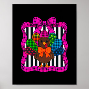 Poster Dindon à carreaux colorés avec étoiles de Thanksgi