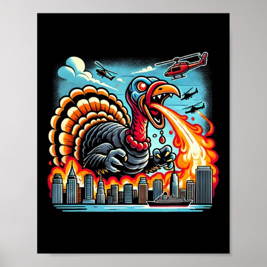 Poster Dindozilla – Dino Dinde de Thanksgiving cracheur d (Devant)